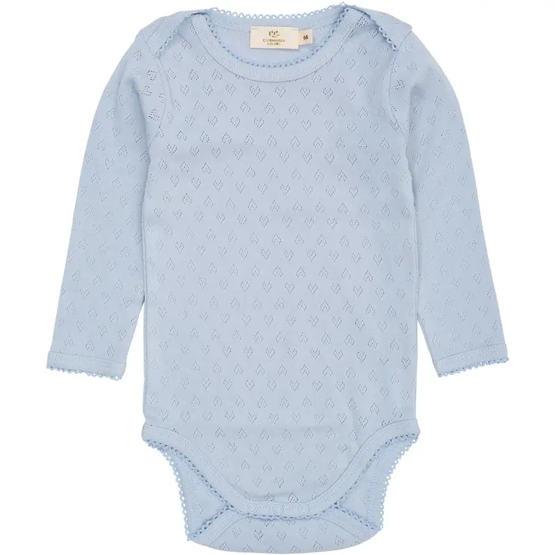 Copenhagen Colors Dusty Blue Pointelle Heart Lapneck Body Ls 1