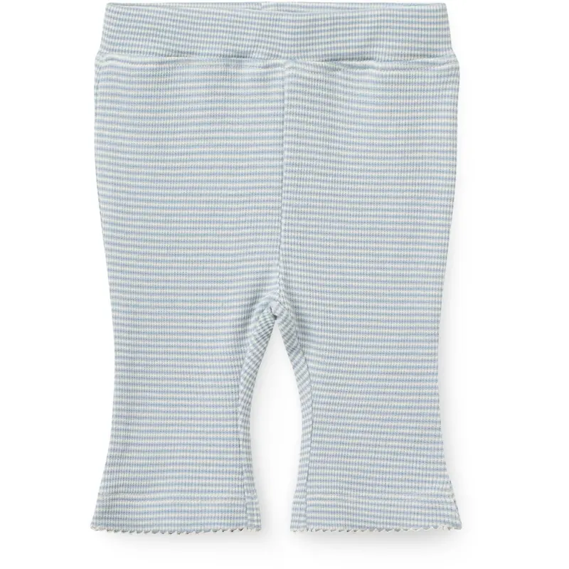 Copenhagen Colors Dusty Blue Stripe Stripe Modal Rib Flare Pant W. Picot & Bow 1