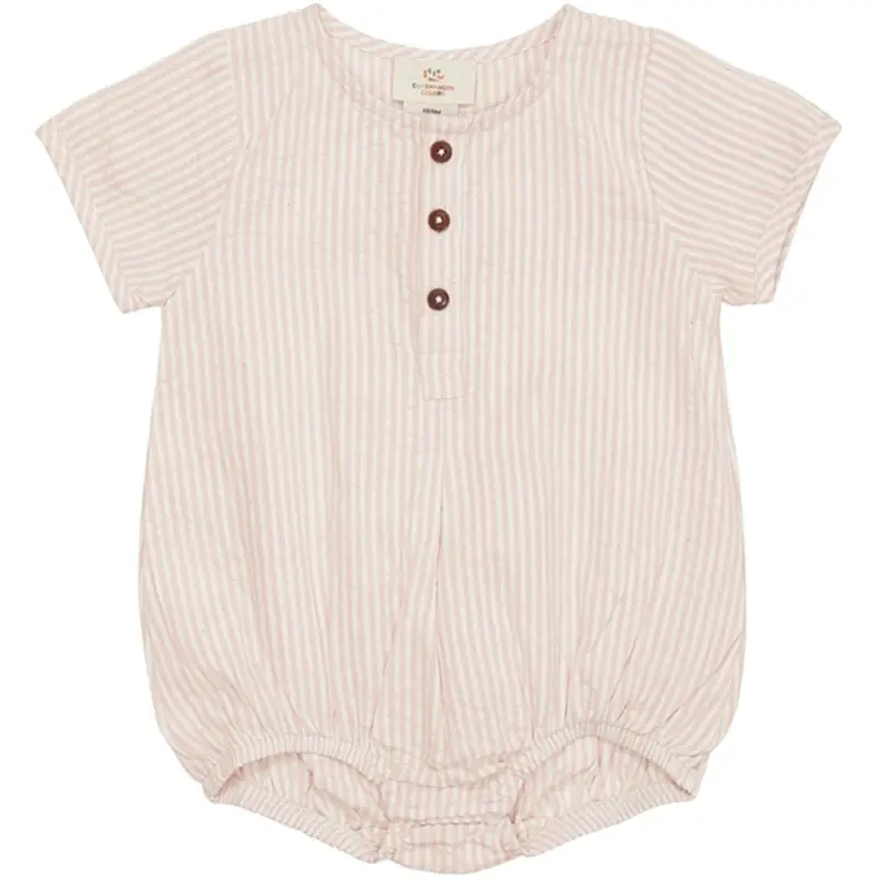 Copenhagen Colors Dusty Rose Stripe Seersucker Romper M. Sleeves 1