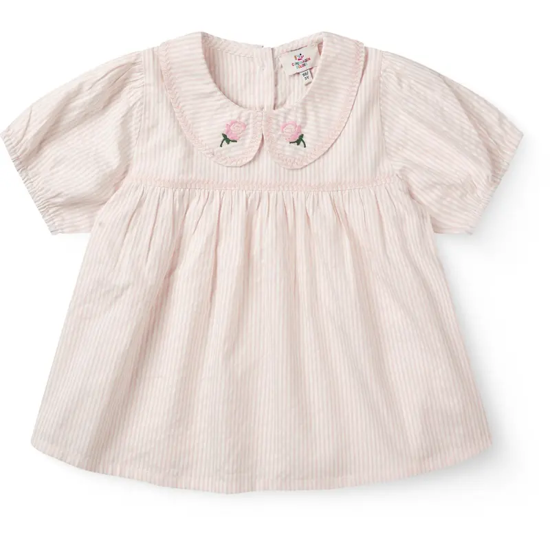 Copenhagen Colors Dusty Rose W Cream Stripe Seersucker Blouse W. Collar 1