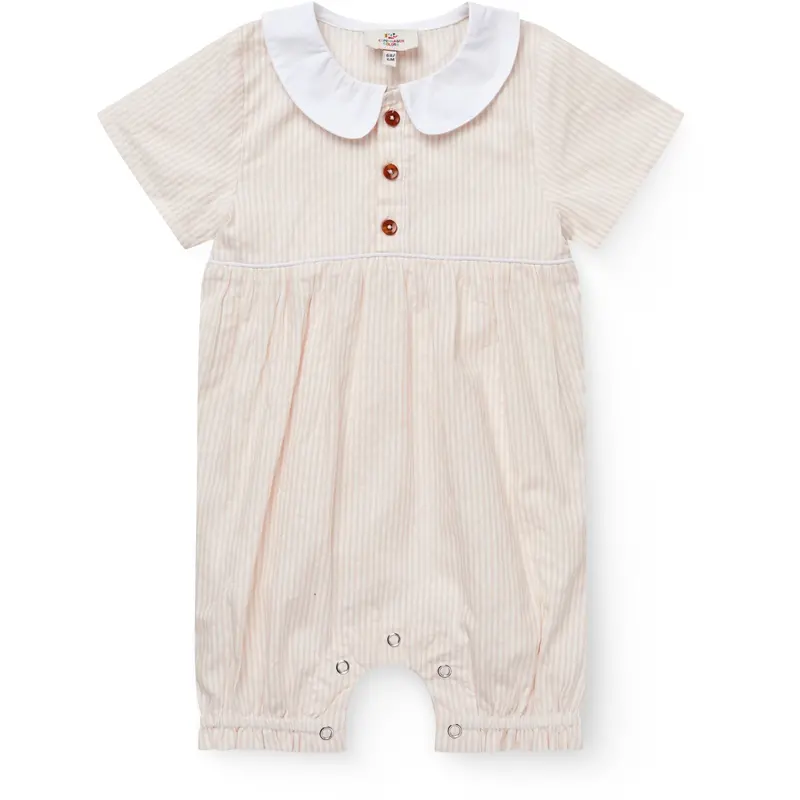 Copenhagen Colors Dusty Rose W Cream Stripe Seersucker Romper W. Collar 1