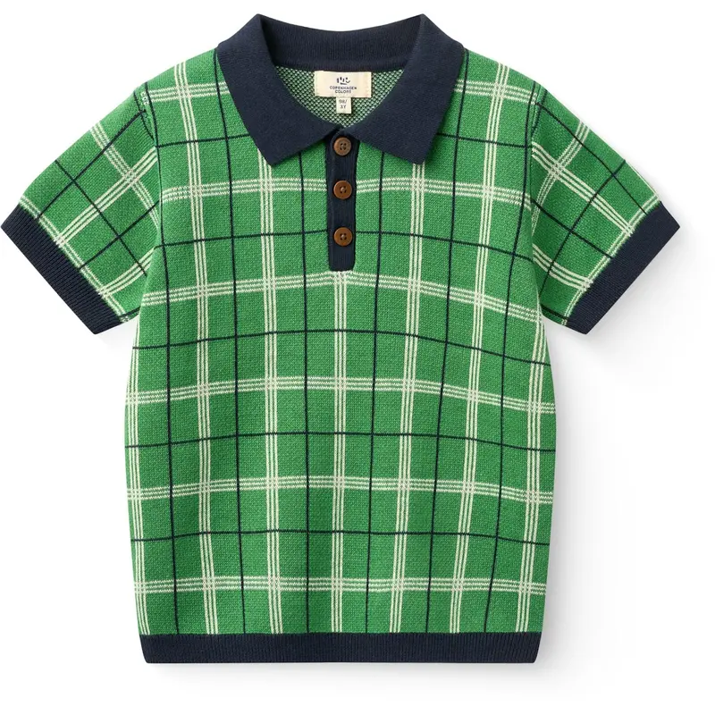 Copenhagen Colors Green Comb. Knitted Checkered Polo 1