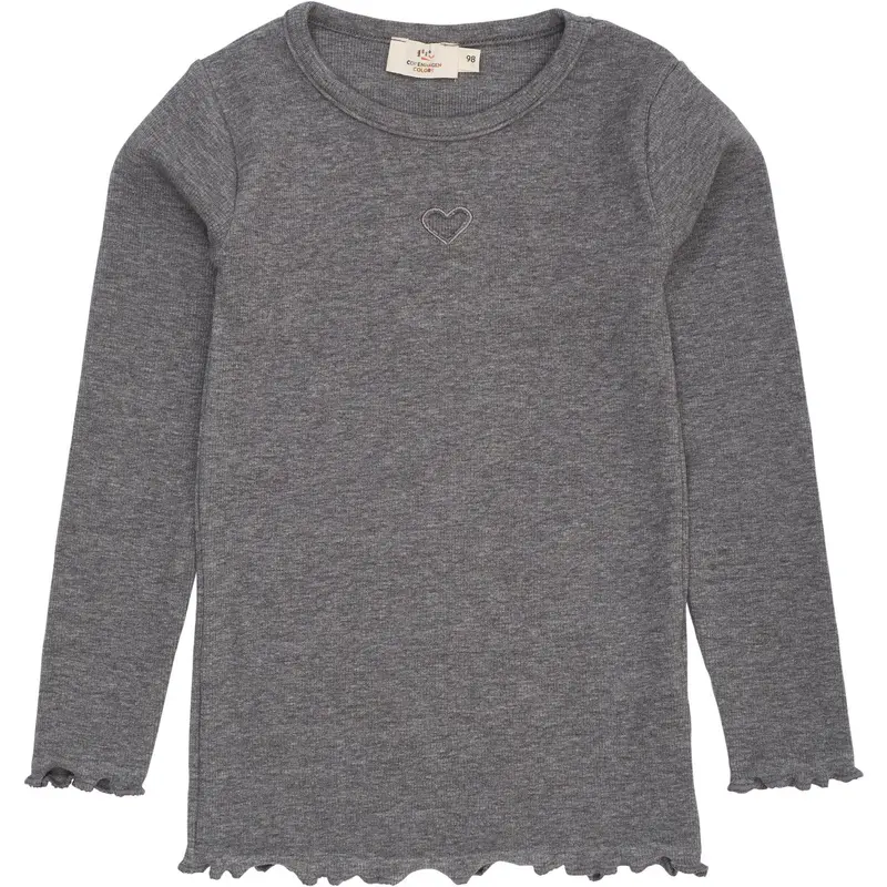 Copenhagen Colors Grey Mel Modal Rib Ls Tee W. Heart Hole Pattern 1