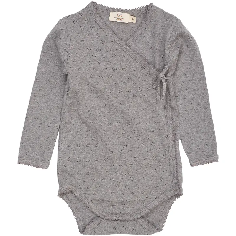 Copenhagen Colors Grey Mel. Pointelle Heart Crossover Body Ls 1