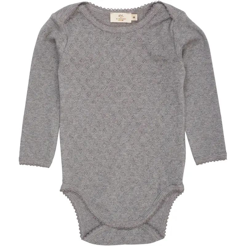 Copenhagen Colors Grey Mel. Pointelle Heart Lapneck Body Ls 1