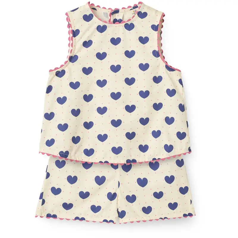 Copenhagen Colors Heart Aop Ocean X Luksusbaby Heart And Dots Blouse W Short Set 1