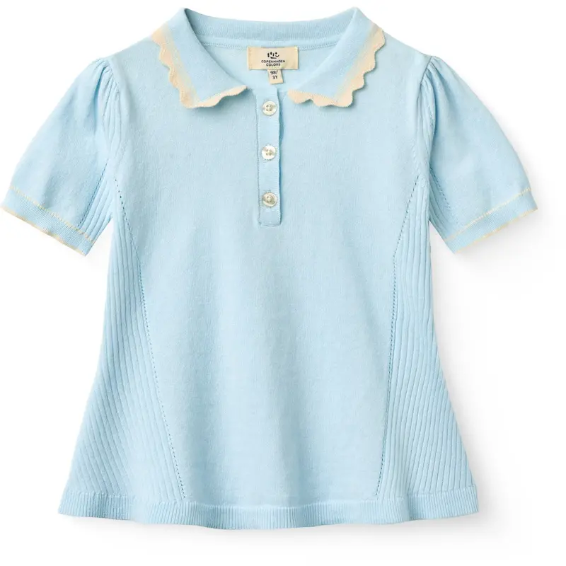 Copenhagen Colors Ice Blue/Cream Comb. Knitted Peplum Blouse 1
