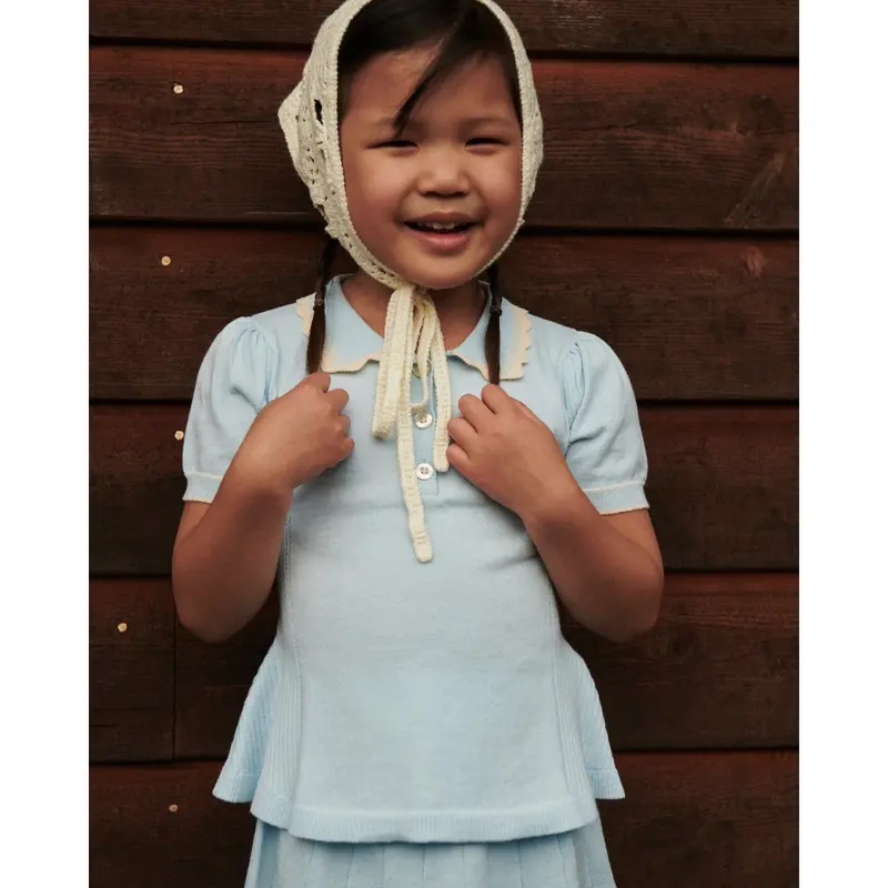 Copenhagen Colors Ice Blue/Cream Comb. Knitted Peplum Blouse 2