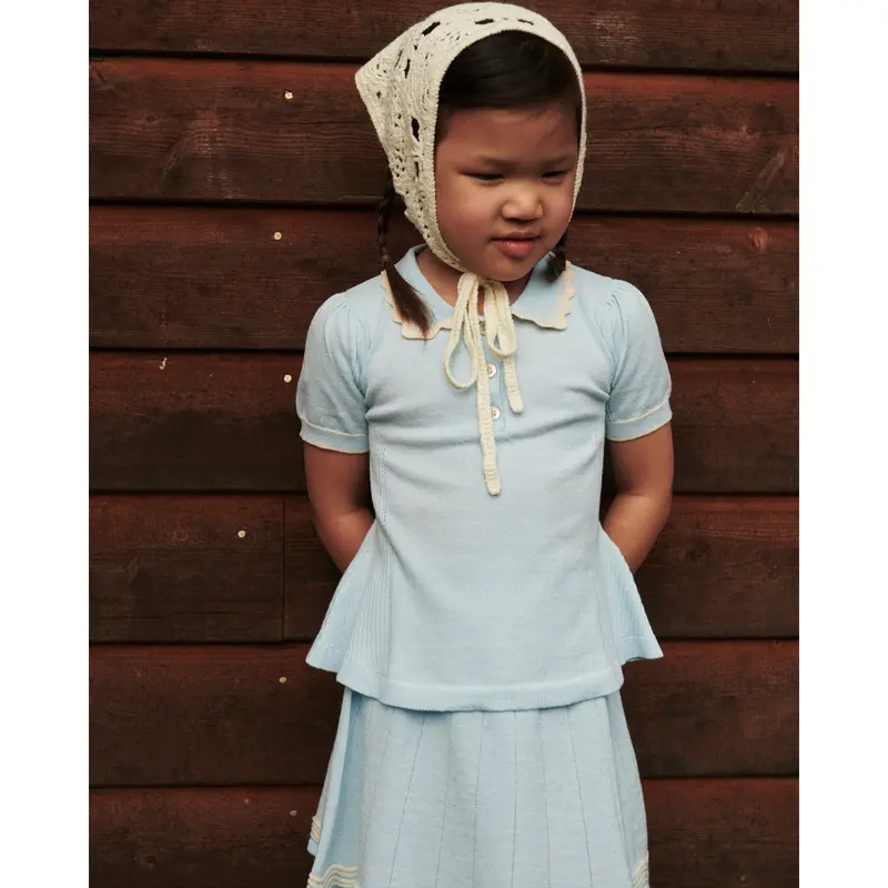 Copenhagen Colors Ice Blue/Cream Comb. Knitted Peplum Blouse 3