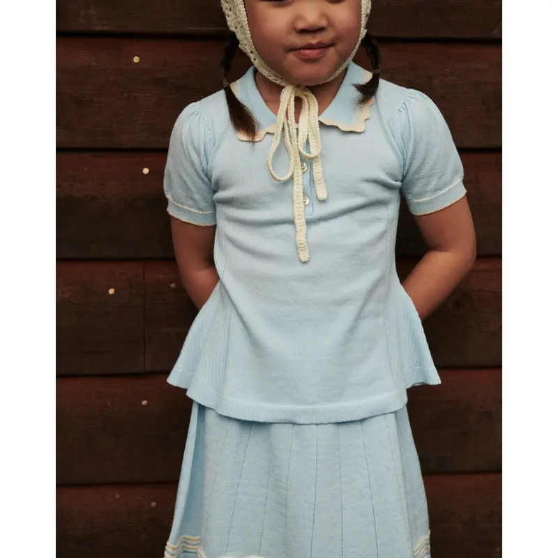 Copenhagen Colors Ice Blue/Cream Comb. Knitted Peplum Blouse 4