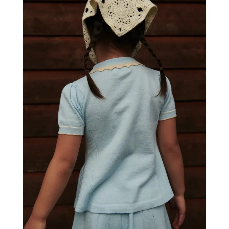 Copenhagen Colors Ice Blue/Cream Comb. Knitted Peplum Blouse 5