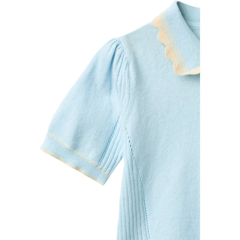 Copenhagen Colors Ice Blue/Cream Comb. Knitted Peplum Blouse 6