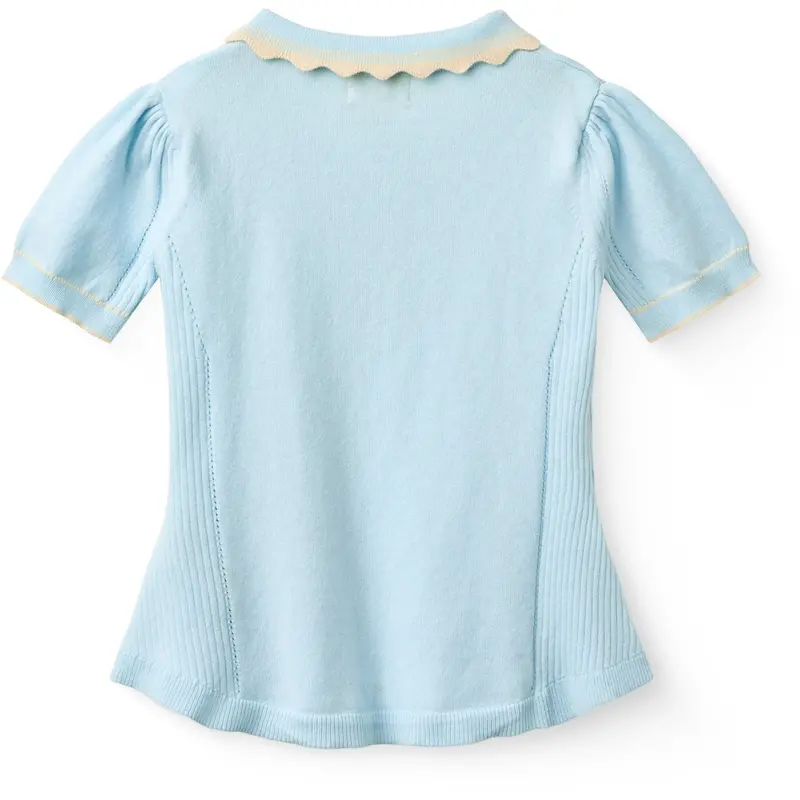 Copenhagen Colors Ice Blue/Cream Comb. Knitted Peplum Blouse 7