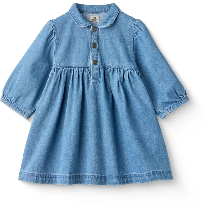 Copenhagen Colors Indigo Blue Washed Organic Denim Dress W. Puff Sleeves 1