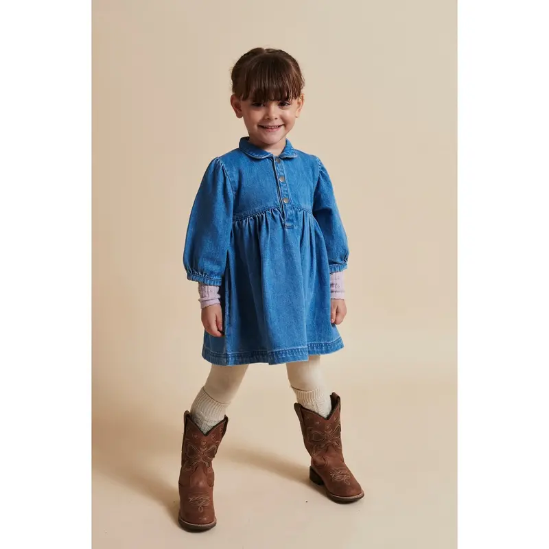 Copenhagen Colors Indigo Blue Washed Organic Denim Dress W. Puff Sleeves 2