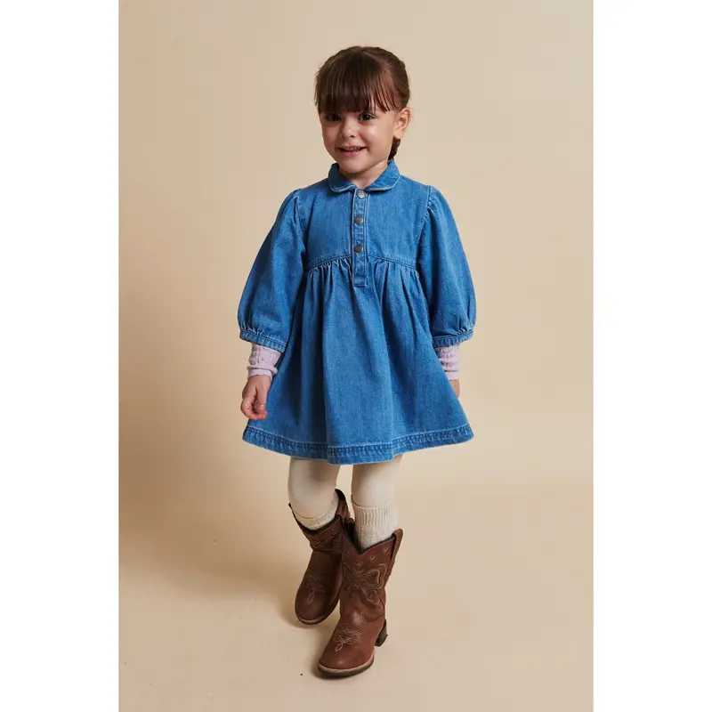 Copenhagen Colors Indigo Blue Washed Organic Denim Dress W. Puff Sleeves 3