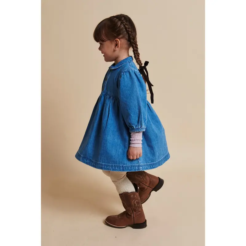 Copenhagen Colors Indigo Blue Washed Organic Denim Dress W. Puff Sleeves 4