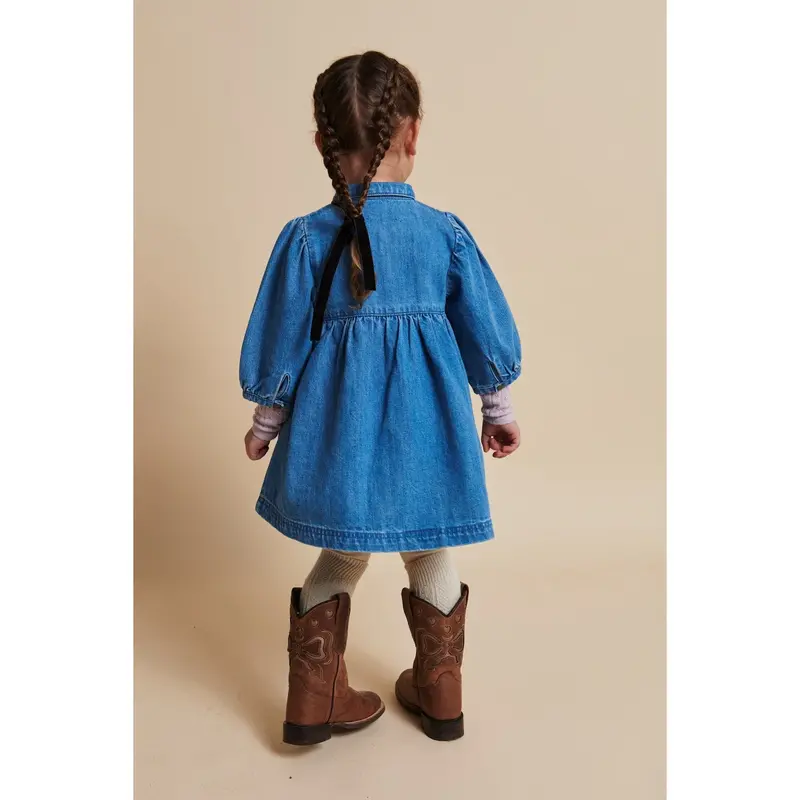 Copenhagen Colors Indigo Blue Washed Organic Denim Dress W. Puff Sleeves 5