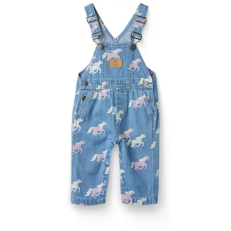 Copenhagen Colors Indigo Blue Washed W Unicorn Organic Denim Baby Overalls W. Unicorn Print 1