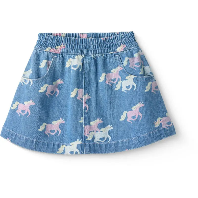 Copenhagen Colors Indigo Blue Washed W Unicorn Organic Denim Skirt W. Unicorn Print 1