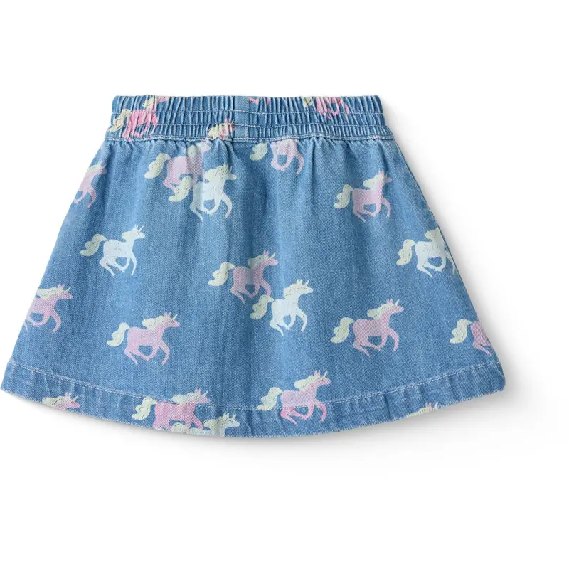 Copenhagen Colors Indigo Blue Washed W Unicorn Organic Denim Skirt W. Unicorn Print 2