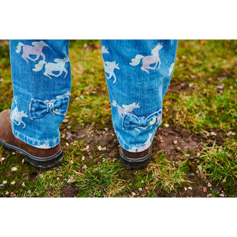 Copenhagen Colors Indigo Blue Washed W Unicorn Organic Pants W. Frill Waist & Unicorn Print 2