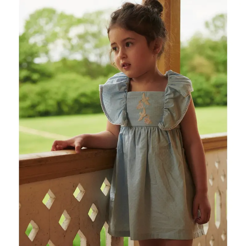 Copenhagen Colors Lt. Blue Comb. Dress W. Frill & Emb. 3