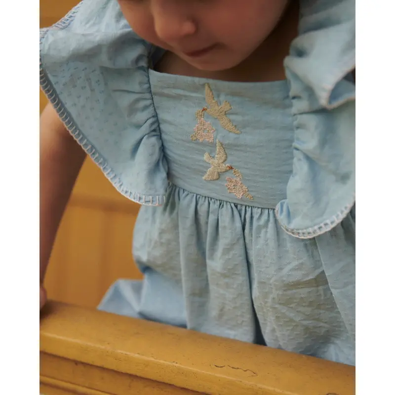 Copenhagen Colors Lt. Blue Comb. Dress W. Frill & Emb. 4