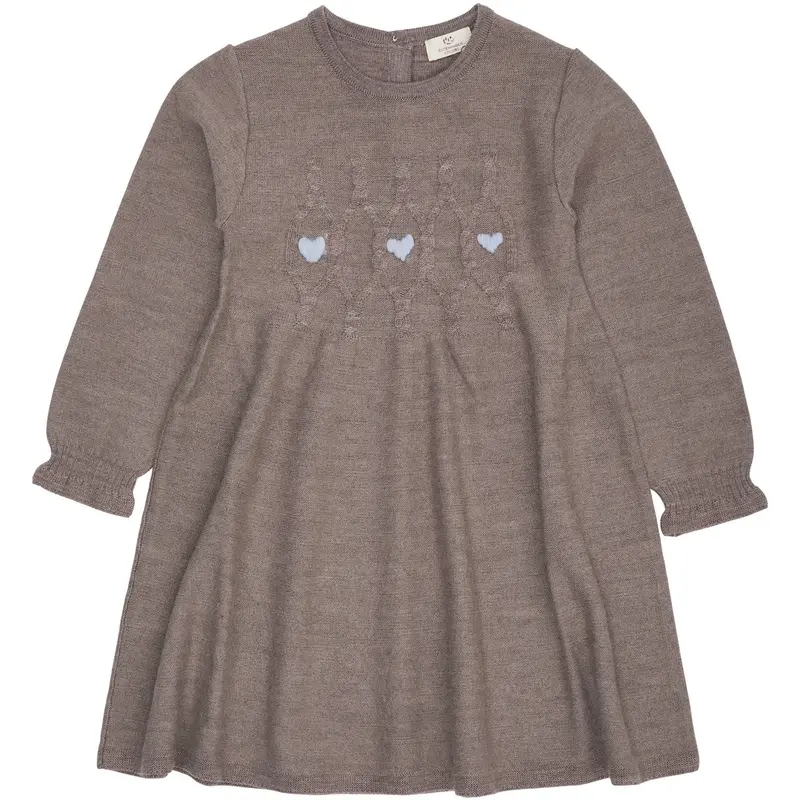 Copenhagen Colors Natural Mel. W. Dusty Blue Heart Merino Ls Cable Dress W. Hearts 1