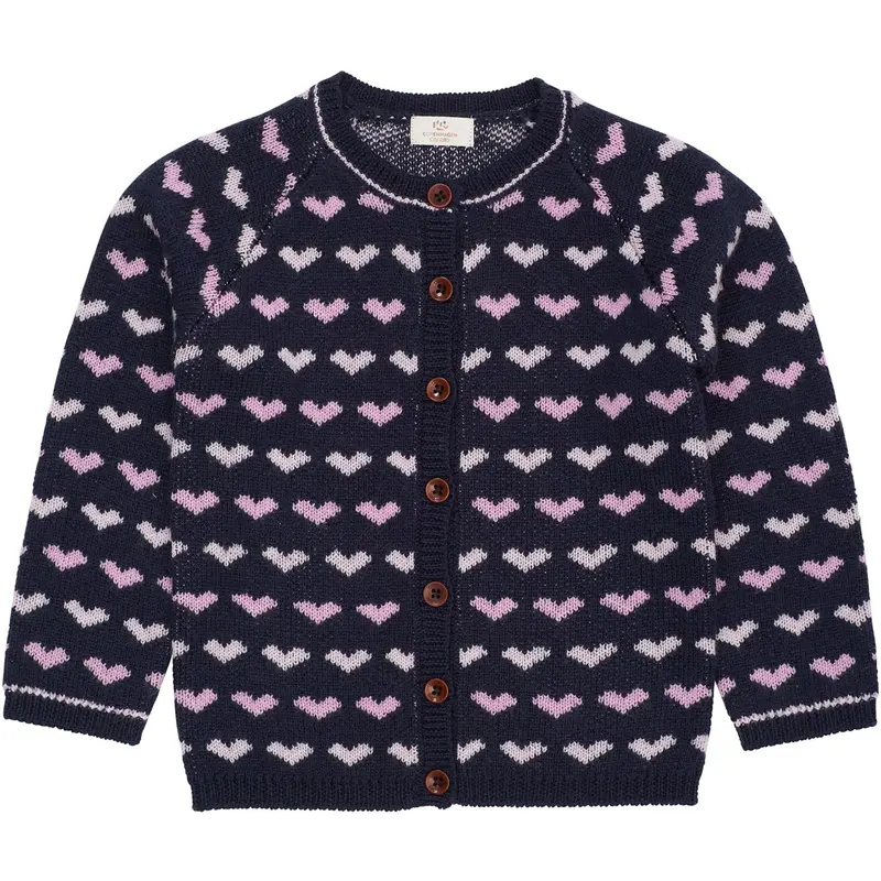 Copenhagen Colors Navy/Bubblegum Comb Merino Heart Cardigan 1