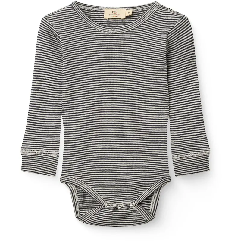 Copenhagen Colors Navy/Cream Stripe Modal Rib Ls Body 1