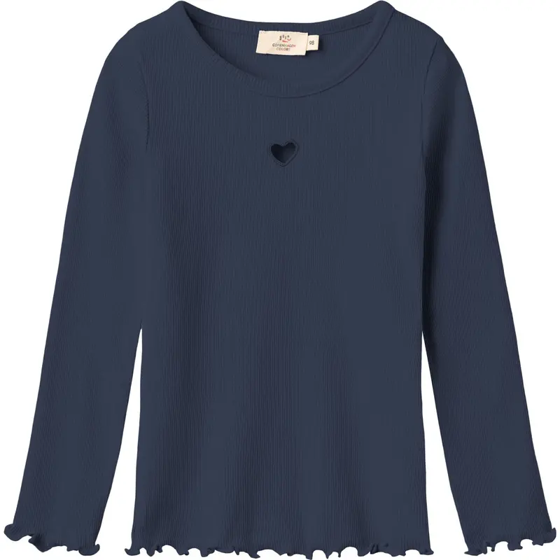 Copenhagen Colors Navy Modal Rib Ls Tee W. Heart Hole Pattern 1