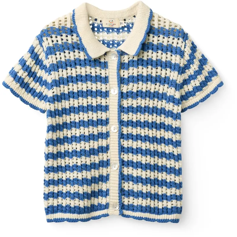 Copenhagen Colors Ocean Blue/Cream Comb Crochet Ss Cardigan 1