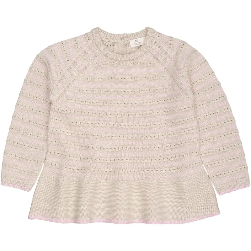 Copenhagen Colors Pale Cream Mel./Bubblegum Comb Merino Hole Pattern Blouse W. Frill 1