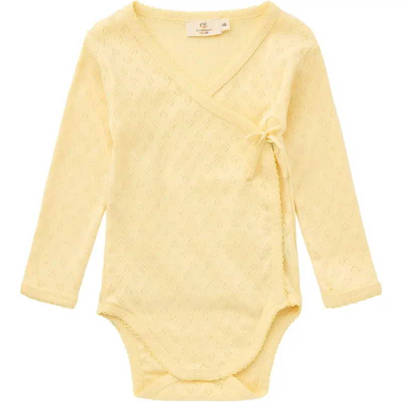 Copenhagen Colors Pale Yellow Pointelle Heart Crossover Body Ls 1