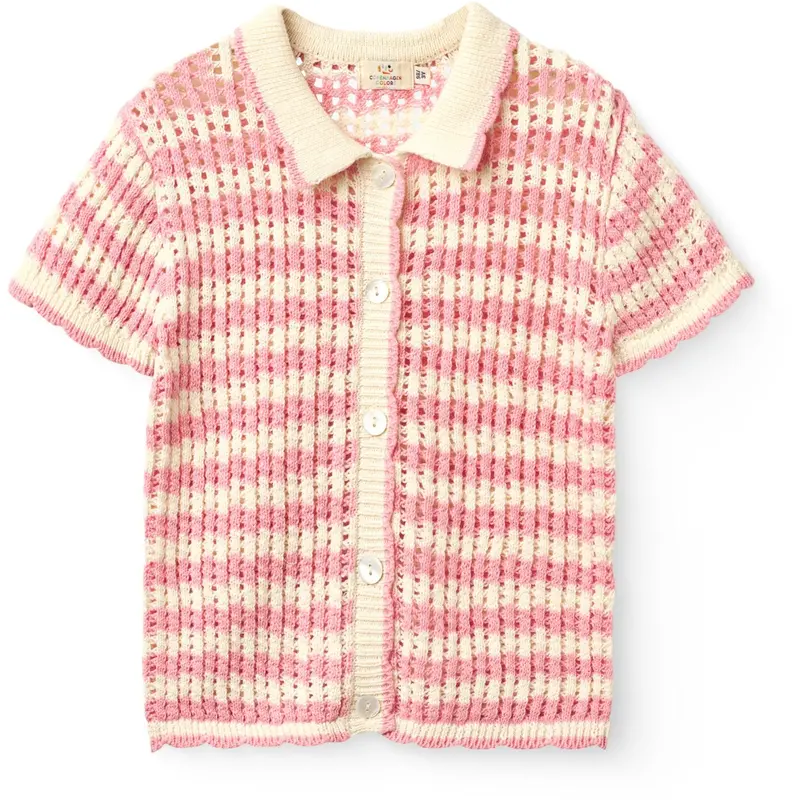 Copenhagen Colors Pink/Cream Comb. Crochet Ss Cardigan 1