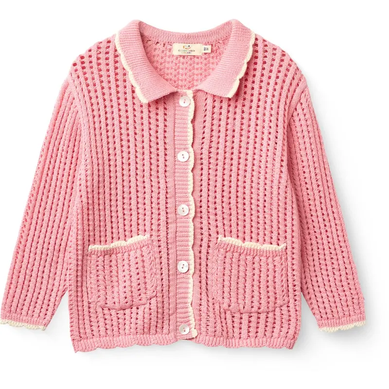 Copenhagen Colors Pink W Cream Crochet Ls Cardigan 1
