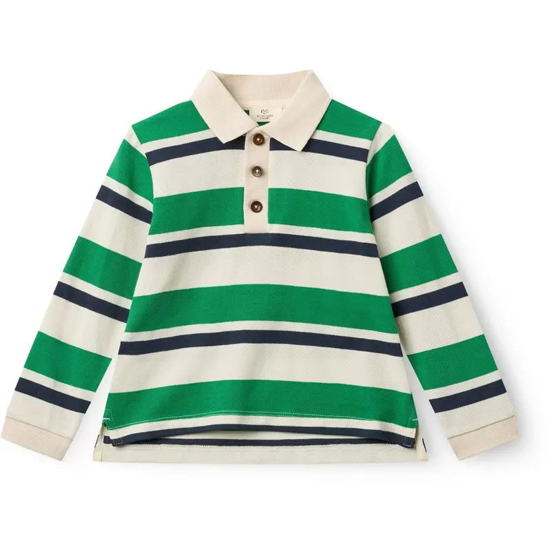 Copenhagen Colors Sharp Green Comb. Striped Pique Polo W. Ls 1