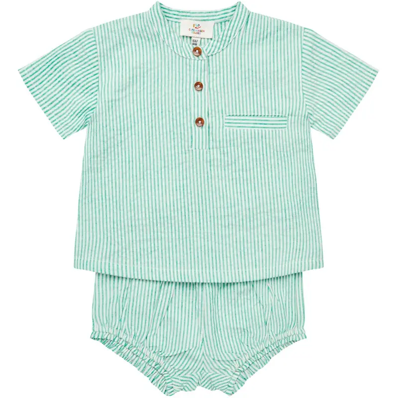 Copenhagen Colors Sharp Green W Cream Stripe Seersucker Baby Set 1