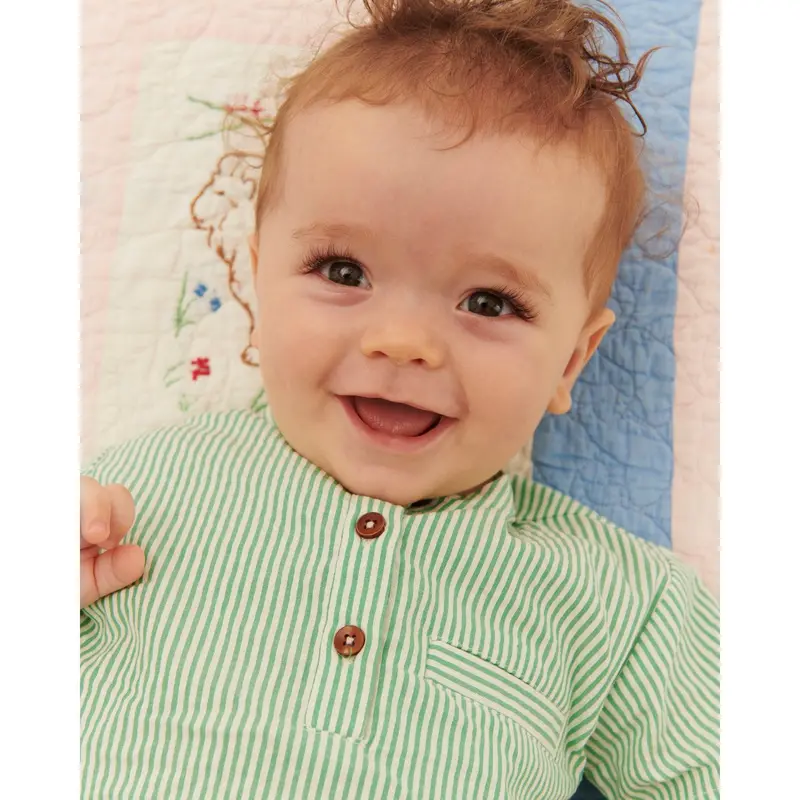 Copenhagen Colors Sharp Green W Cream Stripe Seersucker Baby Set 2
