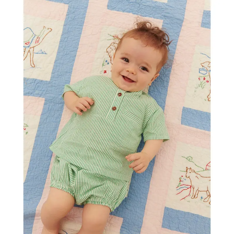Copenhagen Colors Sharp Green W Cream Stripe Seersucker Baby Set 3
