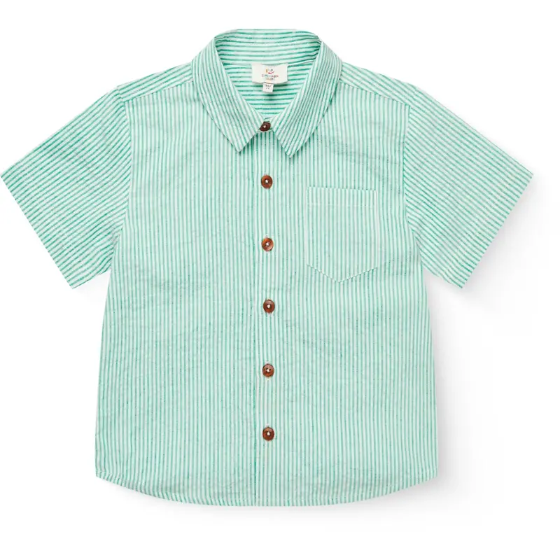 Copenhagen Colors Sharp Green W Cream Stripe Seersucker Ss Shirt 1