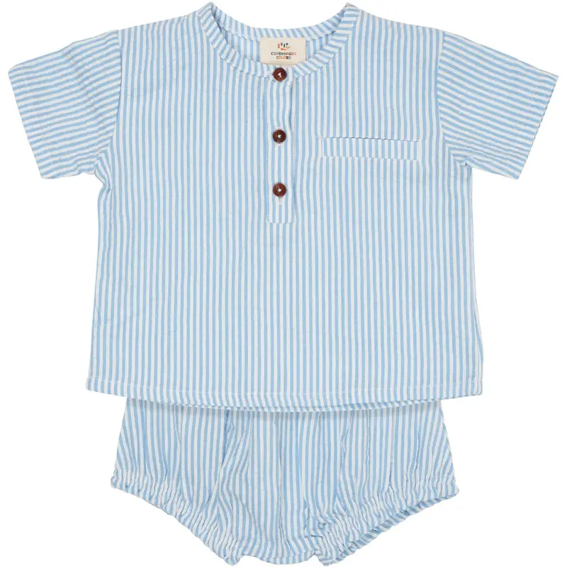 Copenhagen Colors Sky Blue W Cream Stripe Seersucker Baby Set 1