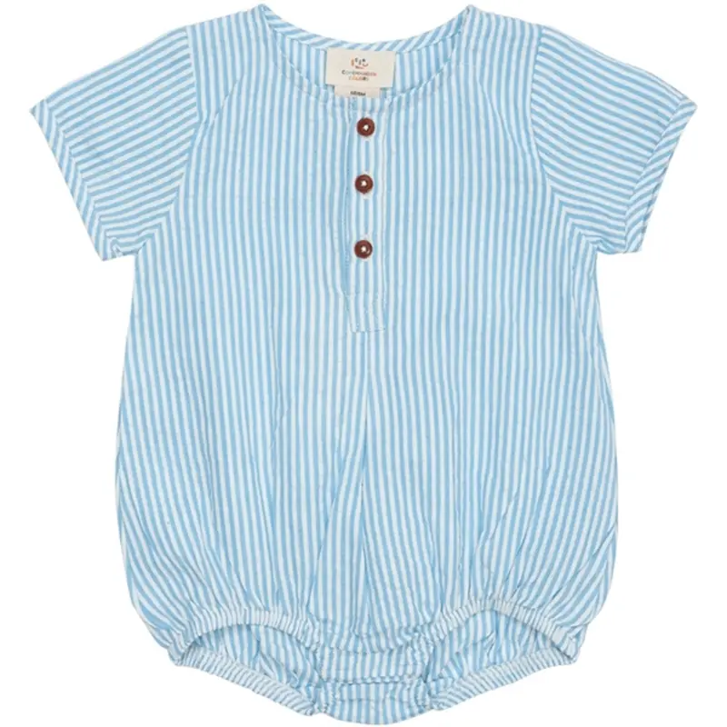 Copenhagen Colors Sky Blue W Cream Stripe Seersucker Romper M. Sleeves 1
