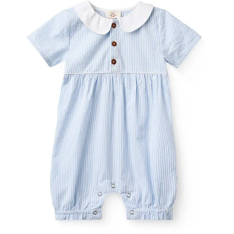 Copenhagen Colors Sky Blue W Cream Stripe Seersucker Romper W. Collar 1