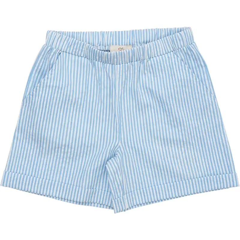 Copenhagen Colors Sky Blue W Cream Stripe Seersucker Sporty Shorts 1