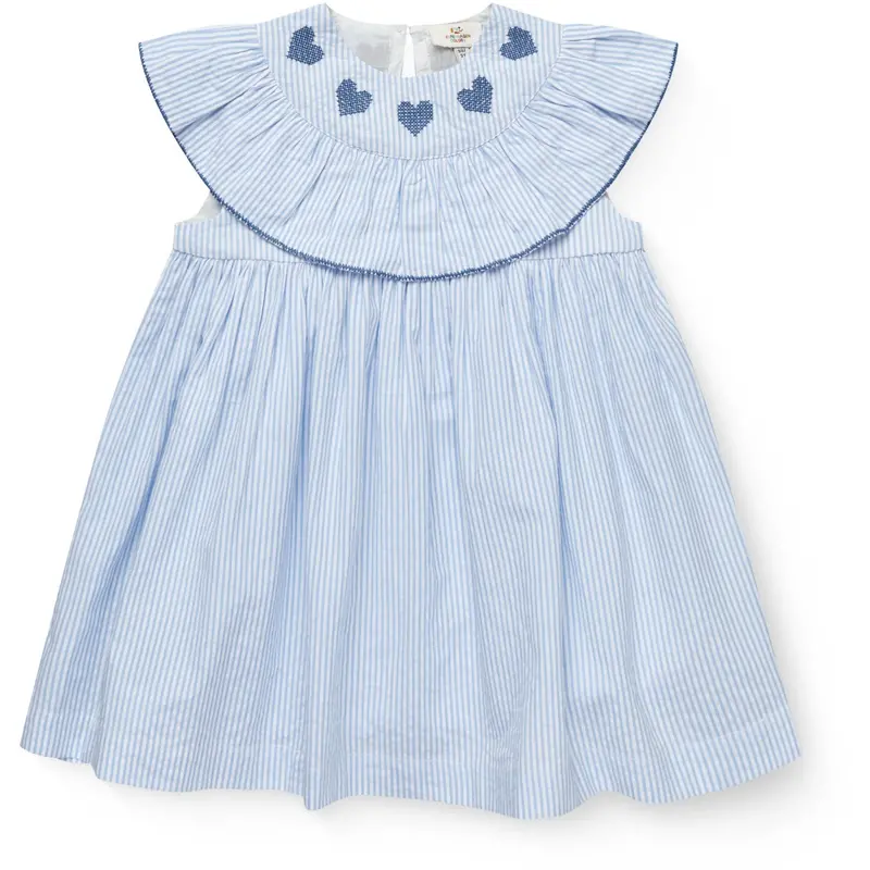 Copenhagen Colors Sky Blue W Cream Stripe W Ocean Blue Seersucker Dress W. Heart 1