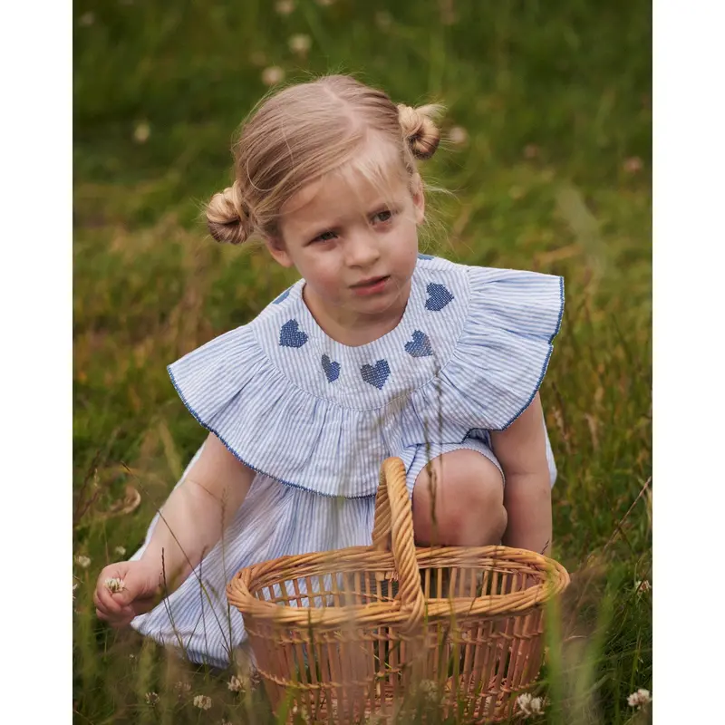 Copenhagen Colors Sky Blue W Cream Stripe W Ocean Blue Seersucker Dress W. Heart 2