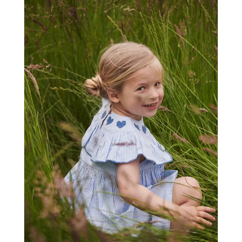 Copenhagen Colors Sky Blue W Cream Stripe W Ocean Blue Seersucker Dress W. Heart 4