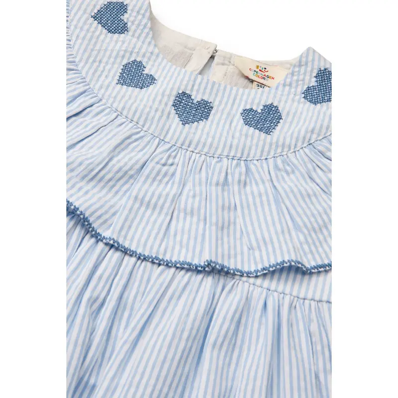 Copenhagen Colors Sky Blue W Cream Stripe W Ocean Blue Seersucker Dress W. Heart 7